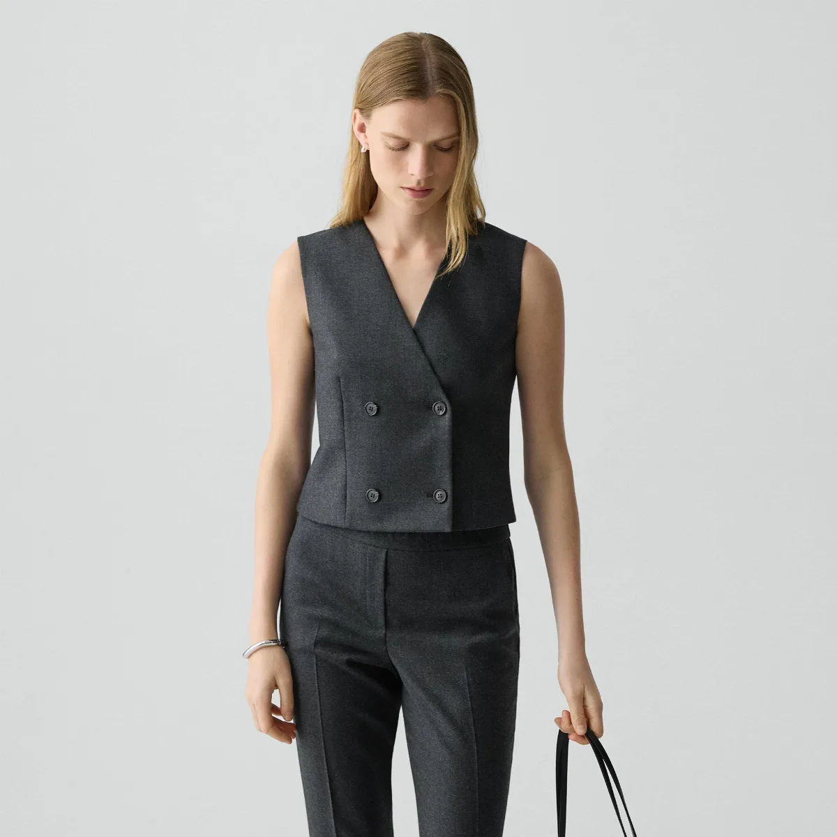 Shrunken Double-Breasted Vest in Sleek Flannel