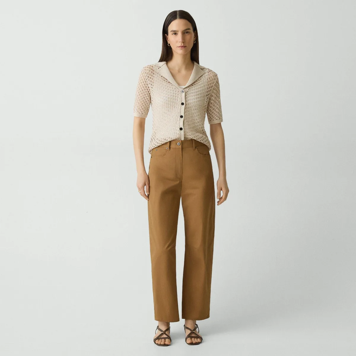 Cropped Barrel Pant in Cotton Twill by Theory