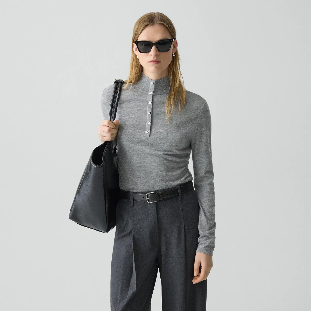 Shirred Henley Sweater in Regal Wool by Theory