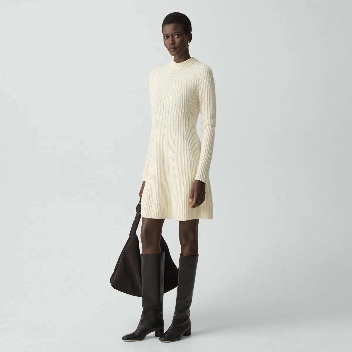 Ribbed Sweater Dress in Felted Wool-Cashmere by Theory