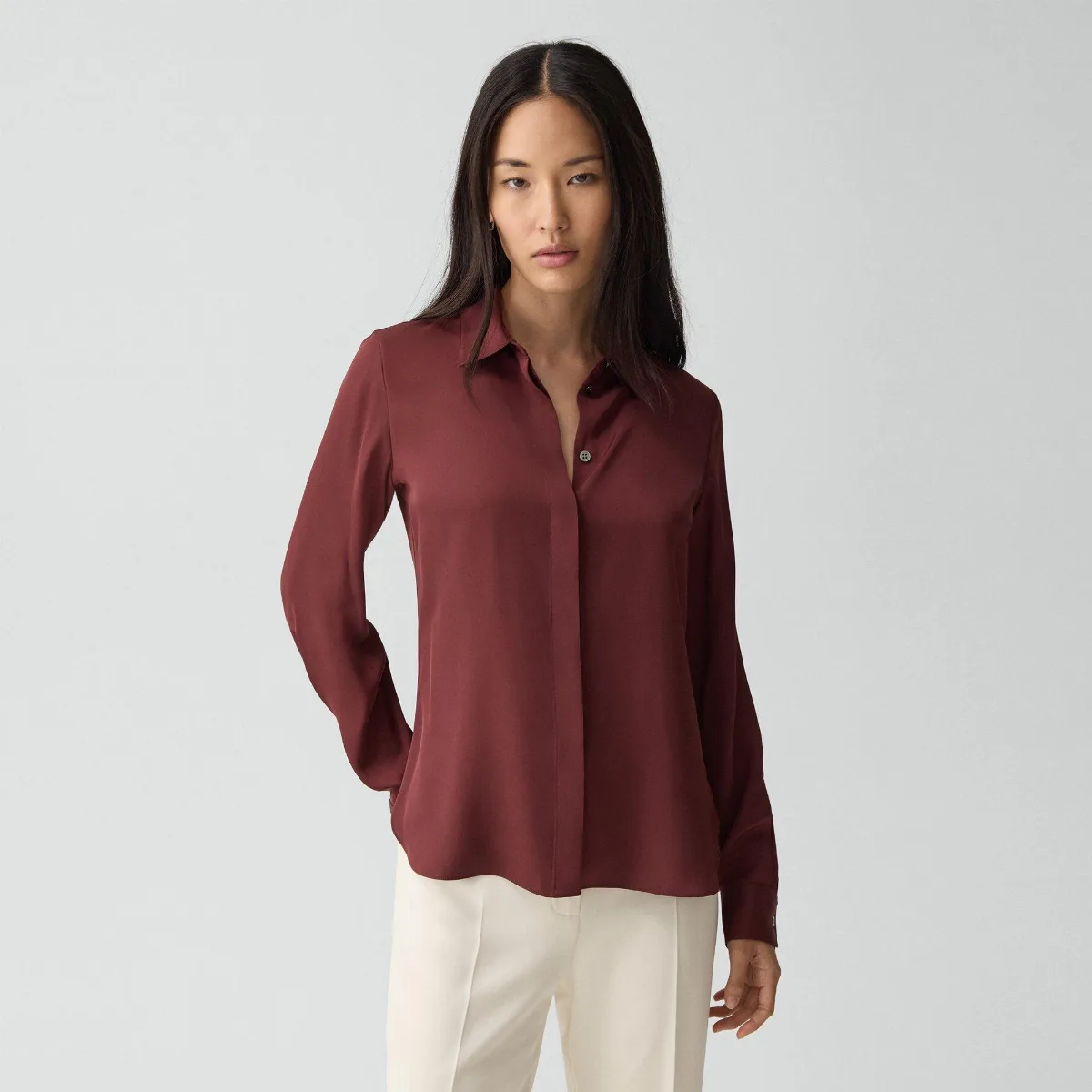 Fitted Shirt in Silk Georgette by Theory