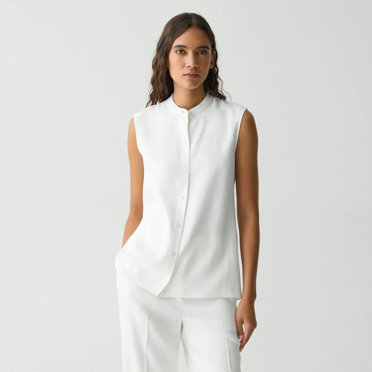 Sleeveless Asymmetrical Shirt in Linen-Viscose by Theory
