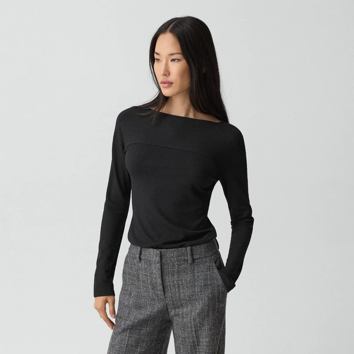 Boatneck Long-Sleeve Top in Stretch Rib by Theory