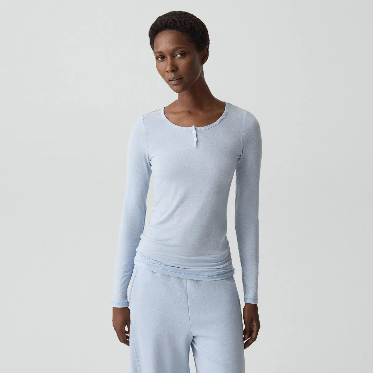 Long-Sleeve Henley Tee in Lounge Jersey by Theory
