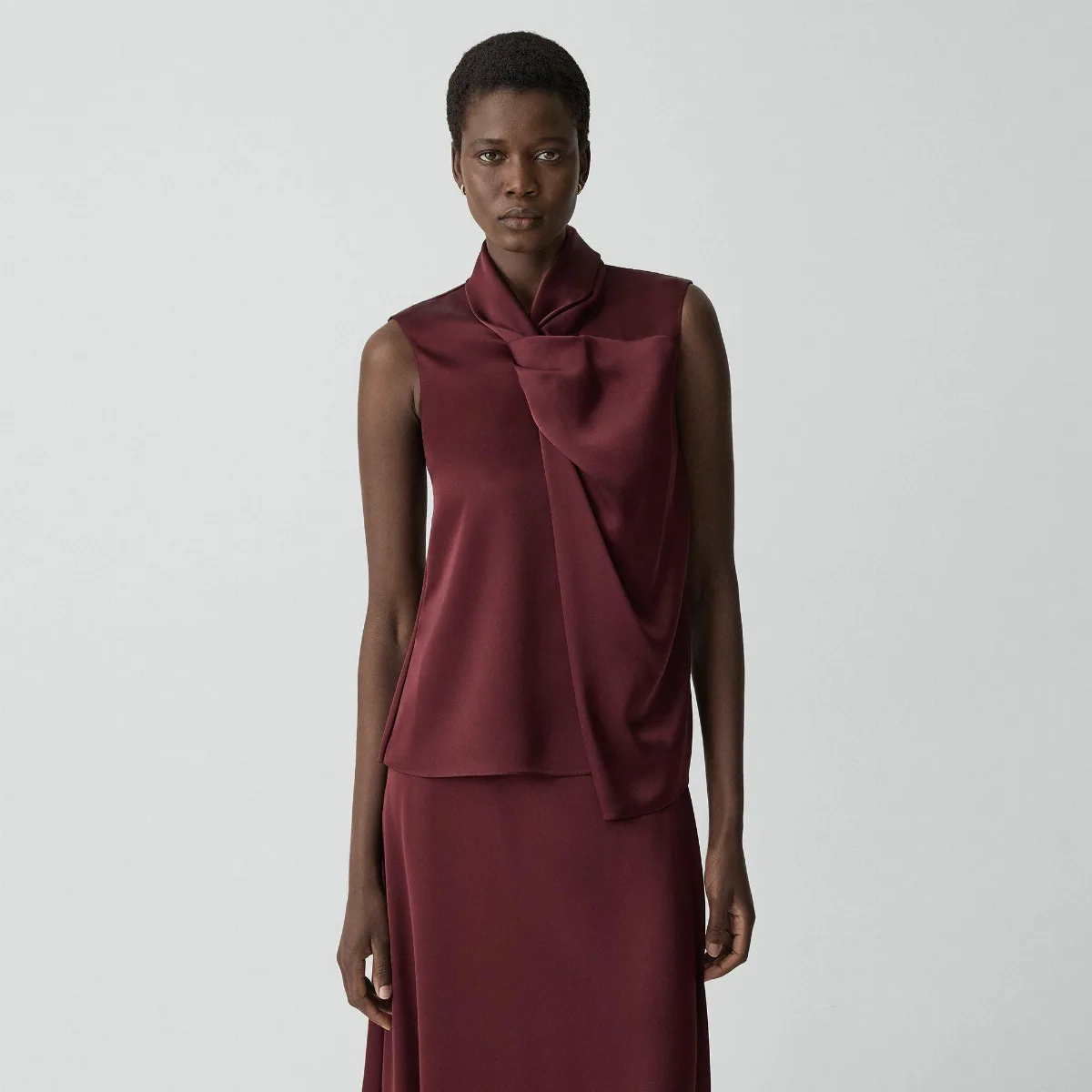 Twisted Split Blouse in Satin by Theory