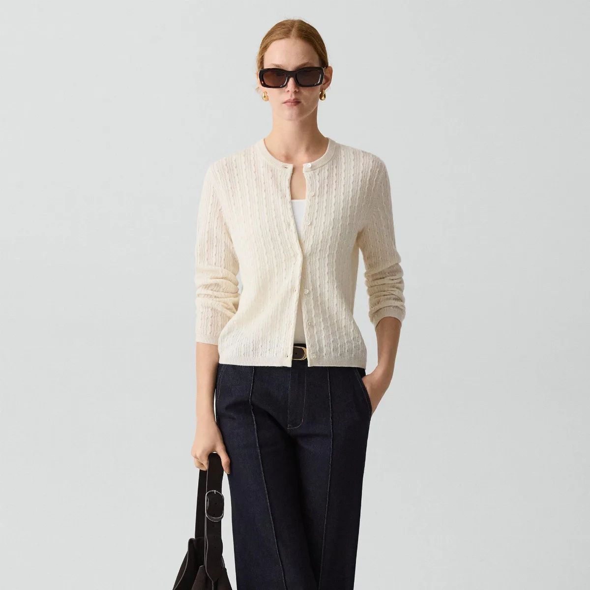 Cable-Knit Cardigan in Cashmere by Theory