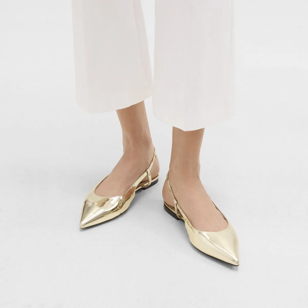 Slingback Flat in Metallic Leather by Theory