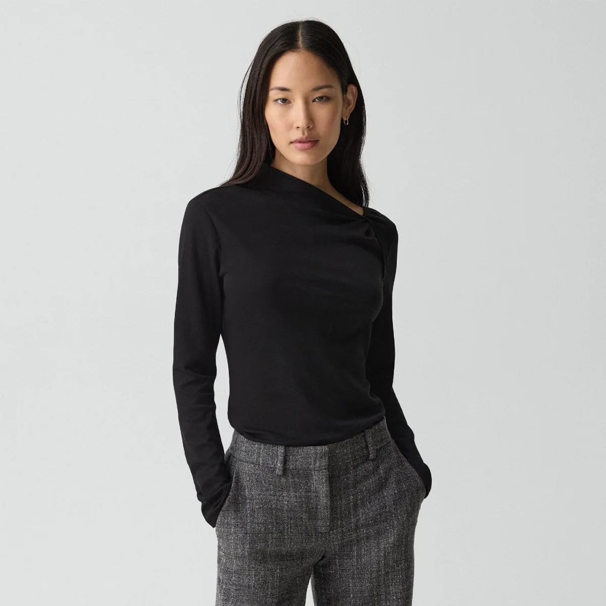Twist Neck Top in Cotton Jersey by Theory
