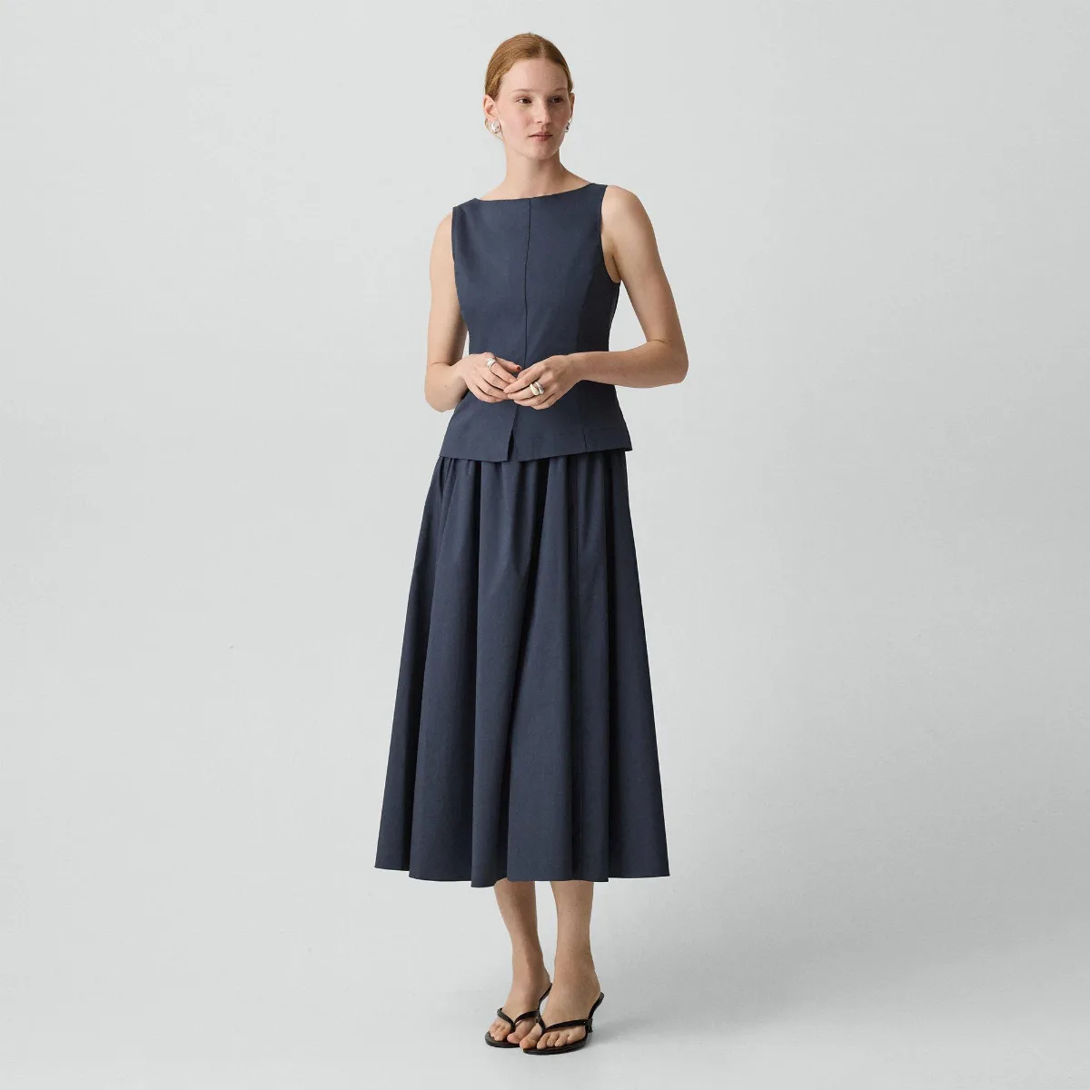 Boatneck Midi Dress in Relaxed Poplin by Theory
