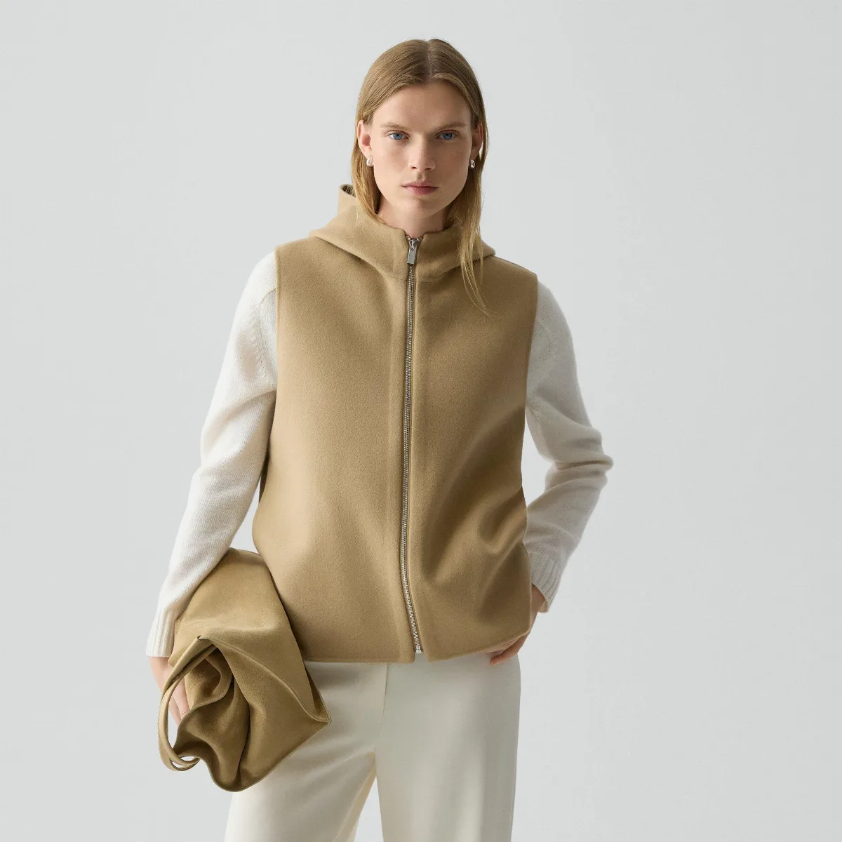 Hooded Vest in Double-Face Wool-Cashmere by Theory