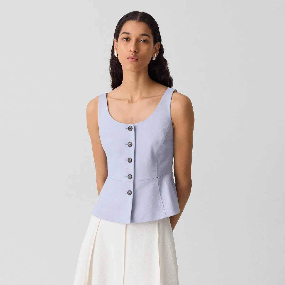 Peplum Vest in Linen-Viscose by Theory