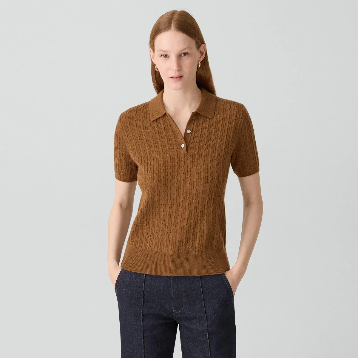Cable-Knit Polo Shirt in Cashmere by Theory