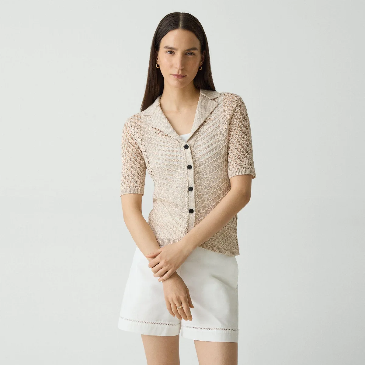 Short-Sleeve Camp Shirt in Sheen Cotton by Theory