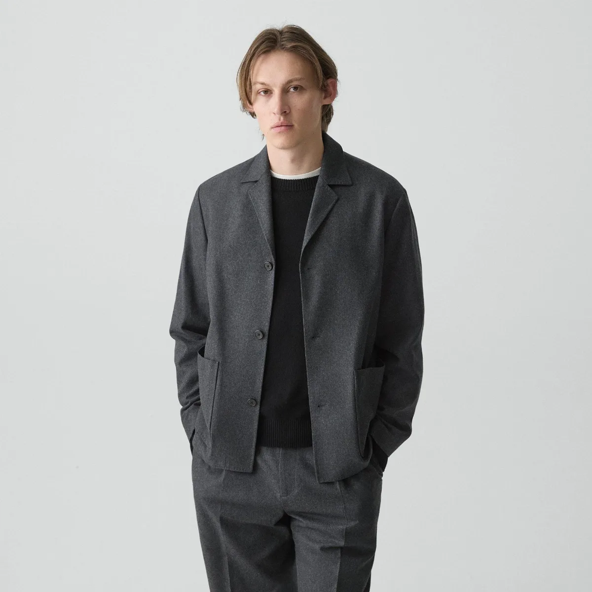 Three-Button Blazer in Cashmere-Blend Flannel by Theory