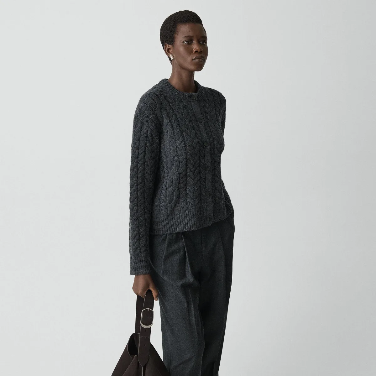 Cable-Knit Cardigan in Felted Wool-Cashmere by Theory