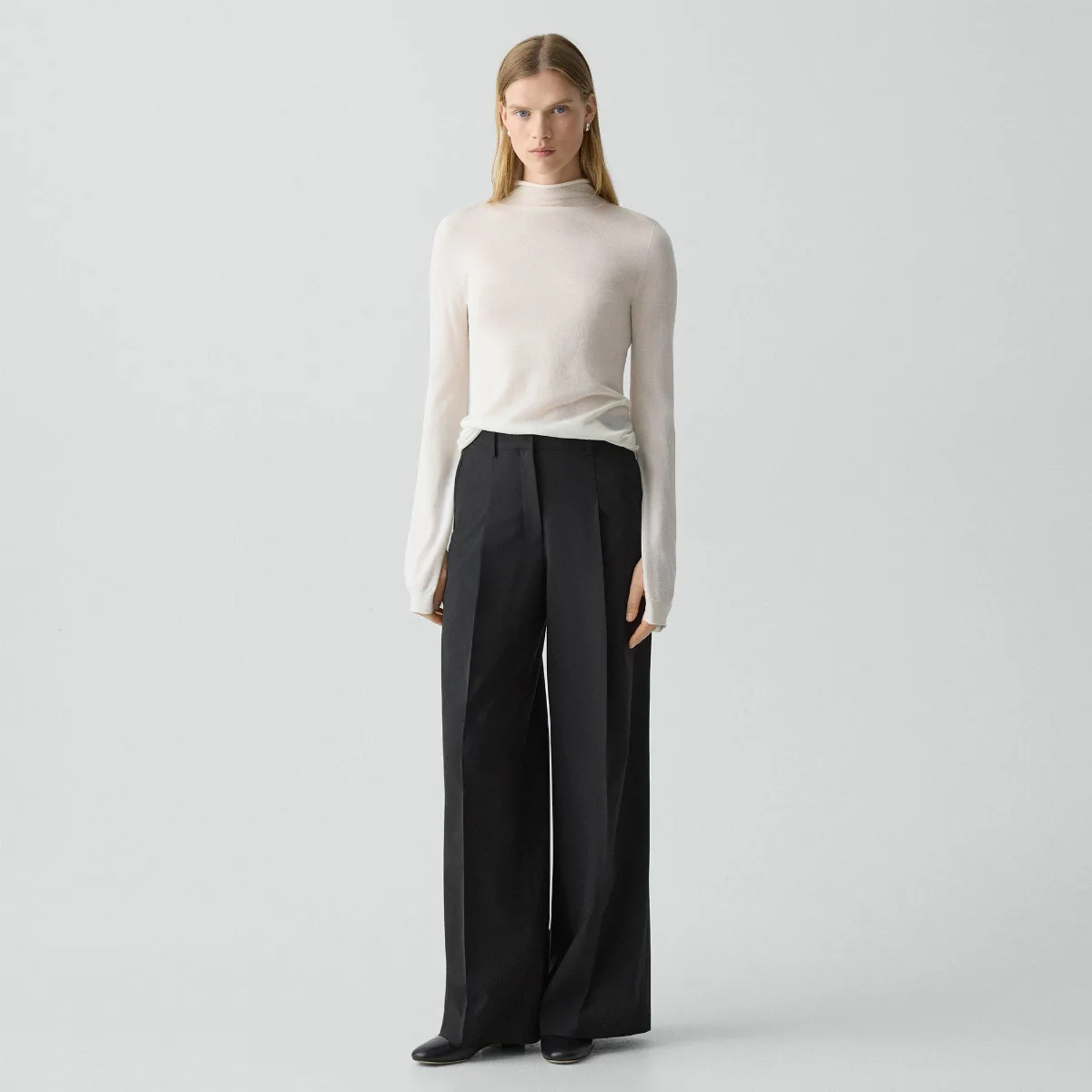 Pleated Wide-Leg Pant, 33 in Good Wool by Theory