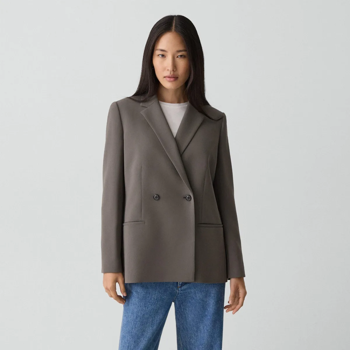 Relaxed Double-Breasted Blazer in Admiral Crepe by Theory
