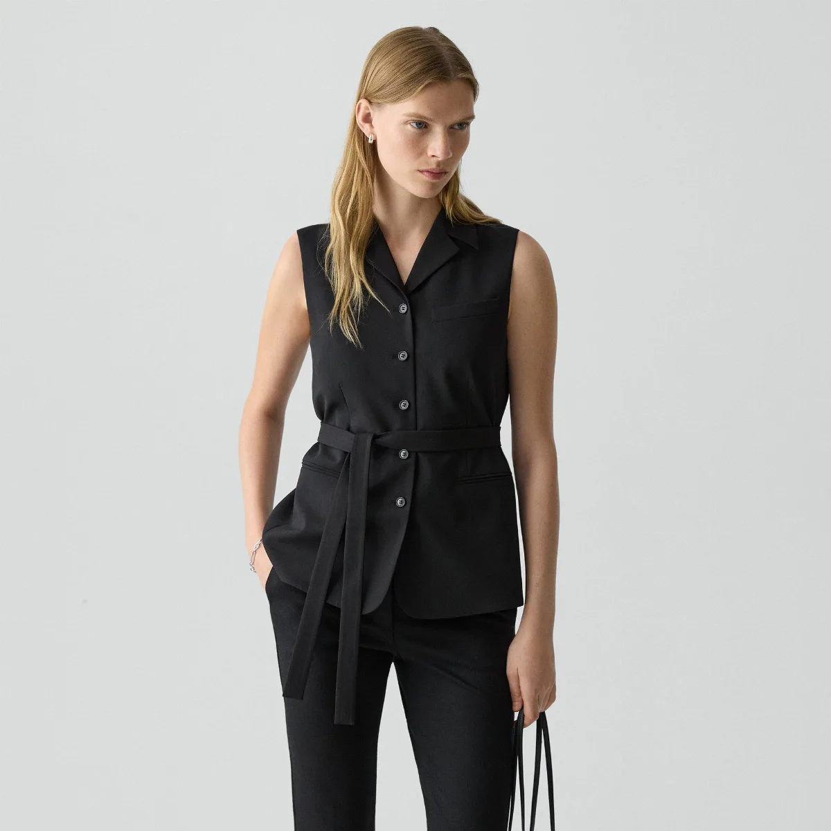 Tie Waist Vest in Good Wool by Theory