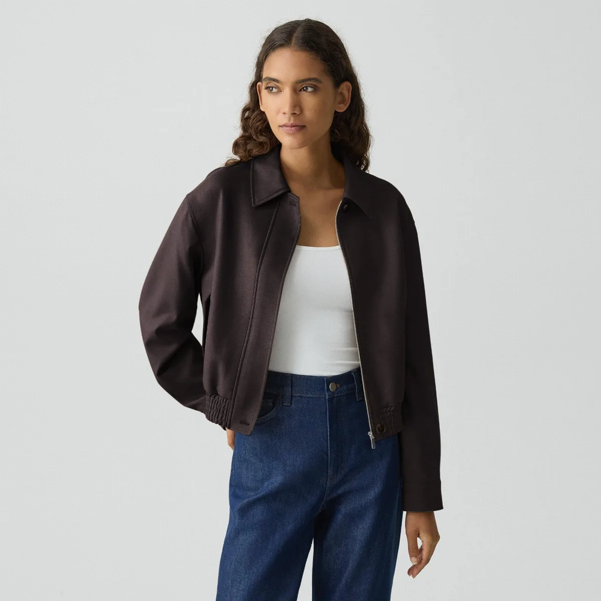 Cropped Track Jacket in Wool-Blend Flannel by Theory
