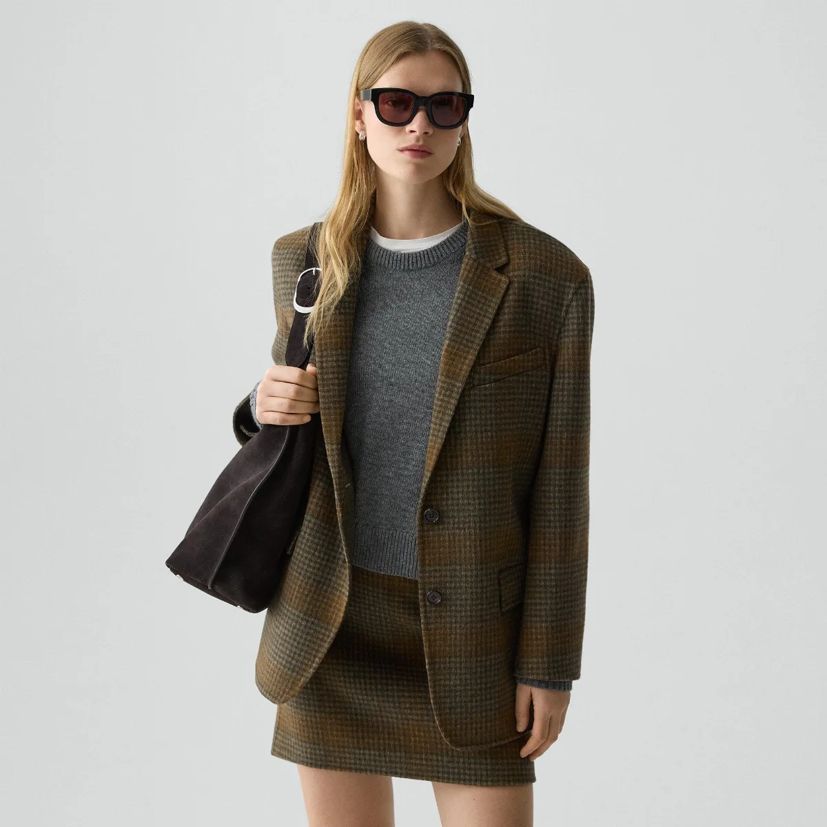 Oversized Blazer in Plaid Wool-Cashmere by Theory