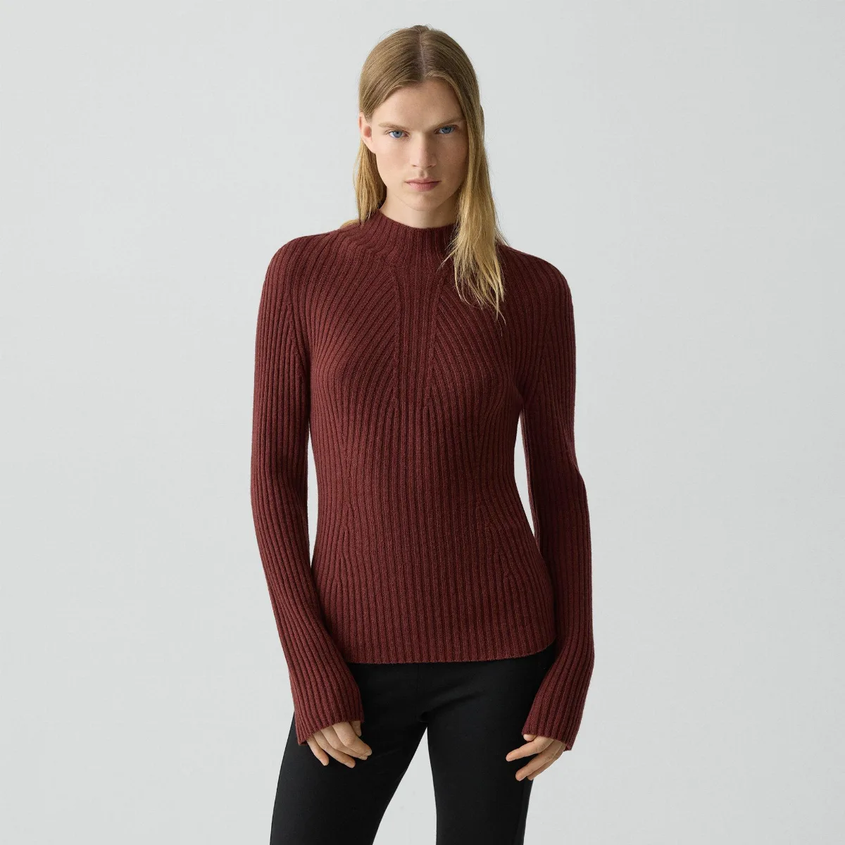 Ribbed Mock Neck Sweater in Cashmere by Theory