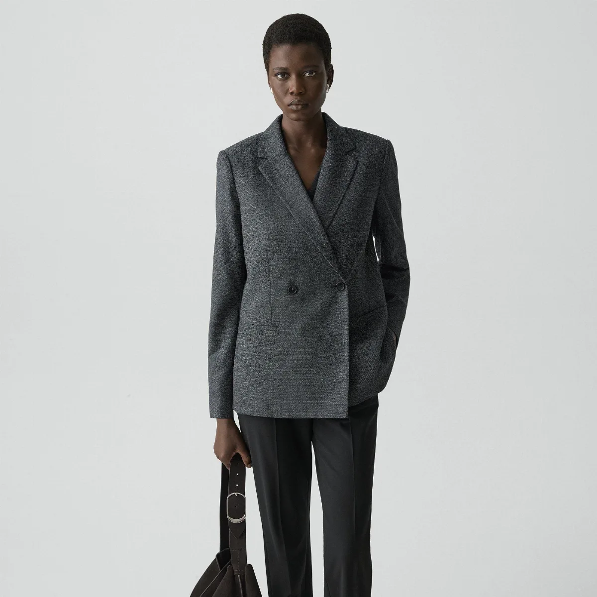 Relaxed Double-Breasted Blazer in Marled Flannel by Theory