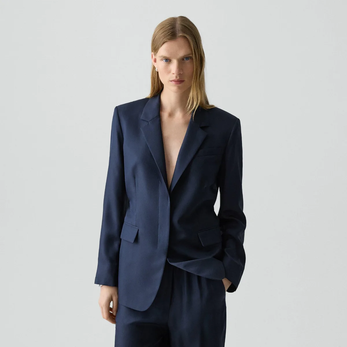 Oversized Cinch Waist Blazer in Mod Silk Twill by Theory