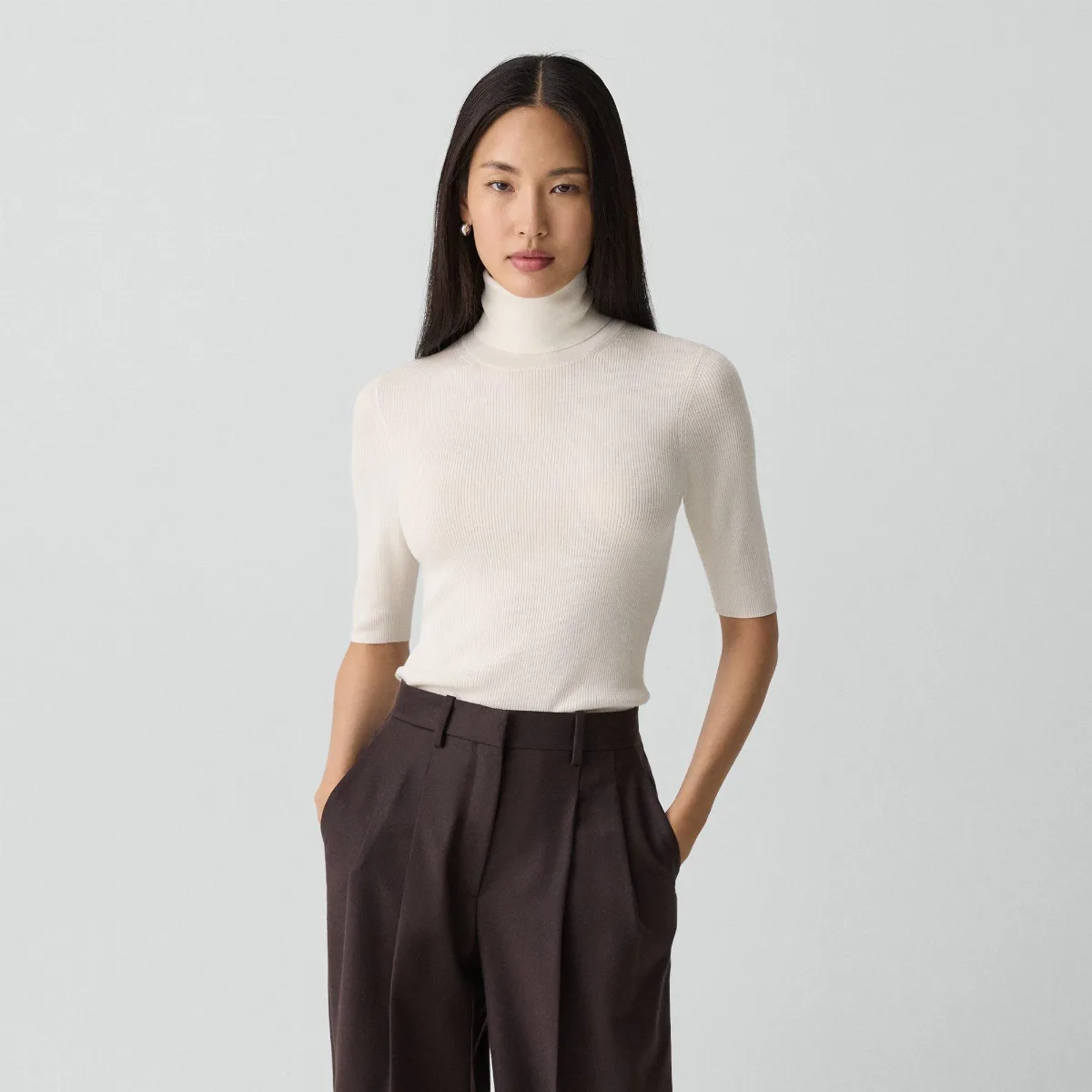Leenda Short-Sleeve Turtleneck in Regal Wool by Theory