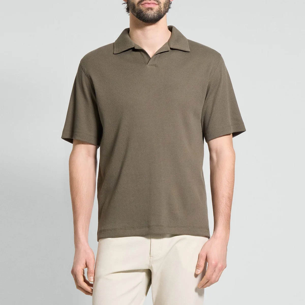 Short-Sleeve Polo Shirt in Waffle-Knit Cotton
