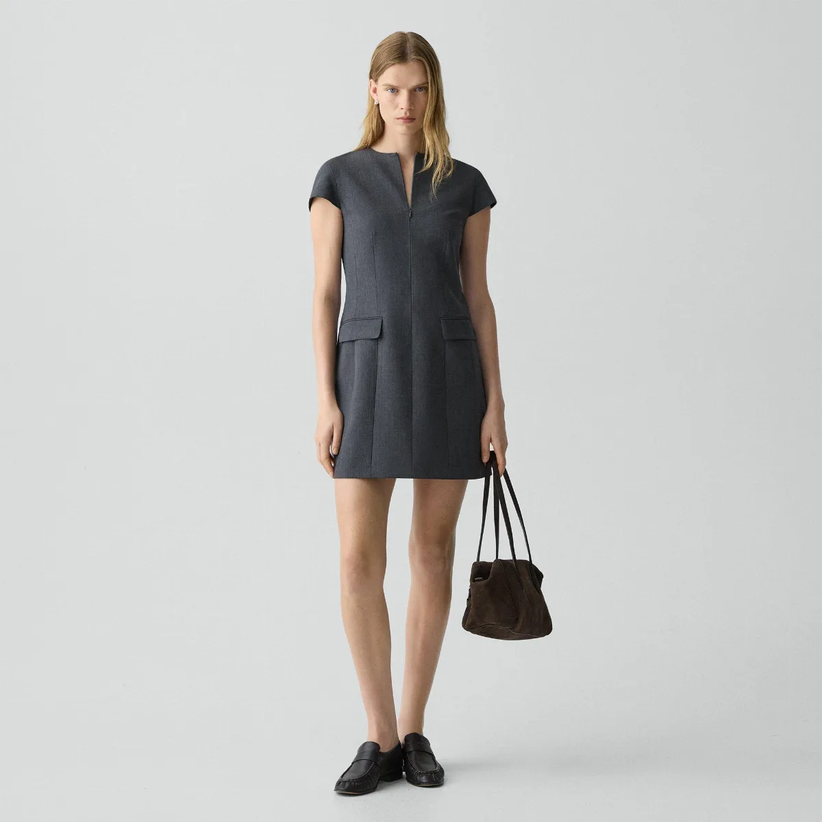 Zip Mini Dress in Good Wool by Theory