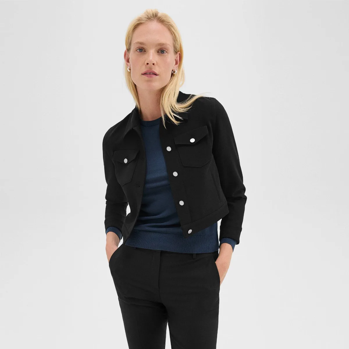 Shrunken Trucker Jacket in Admiral Crepe by Theory
