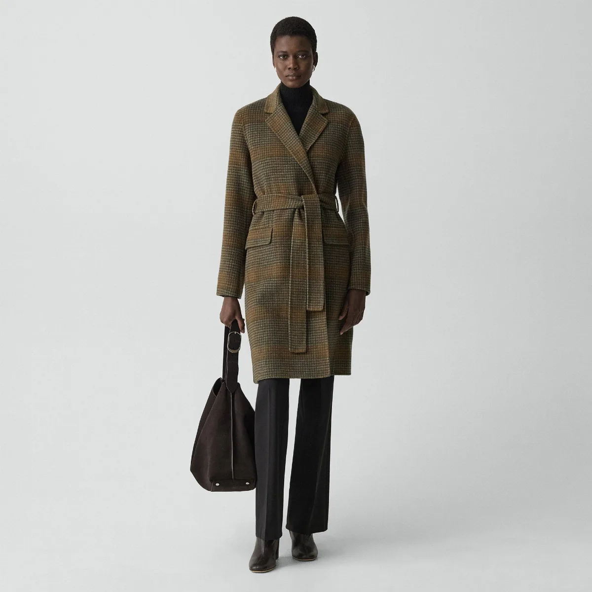 Belted Coat in Plaid Wool-Cashmere by Theory