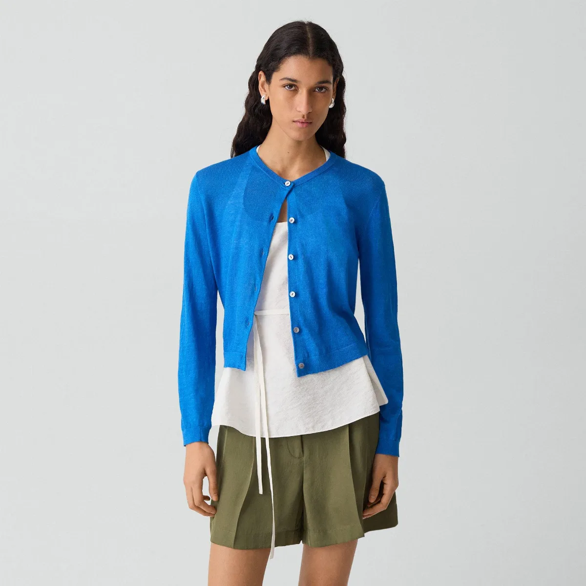 Crewneck Cardigan in Linen Knit by Theory