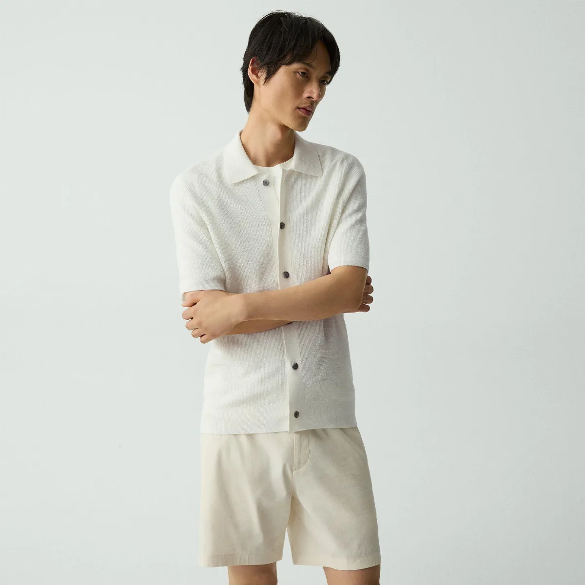 Short-Sleeve Button-Up Shirt in Pacific Linen by Theory
