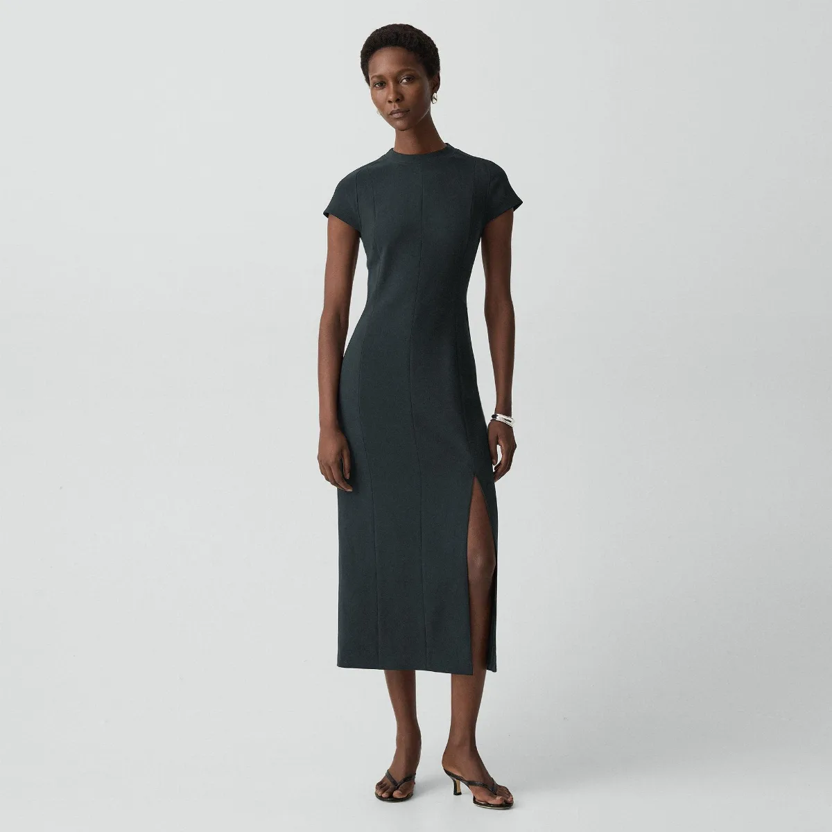 Short-Sleeve Midi Dress in Admiral Crepe by Theory
