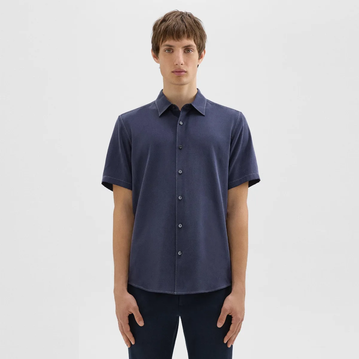 Irving Short-Sleeve Shirt in Fluid Twill by Theory