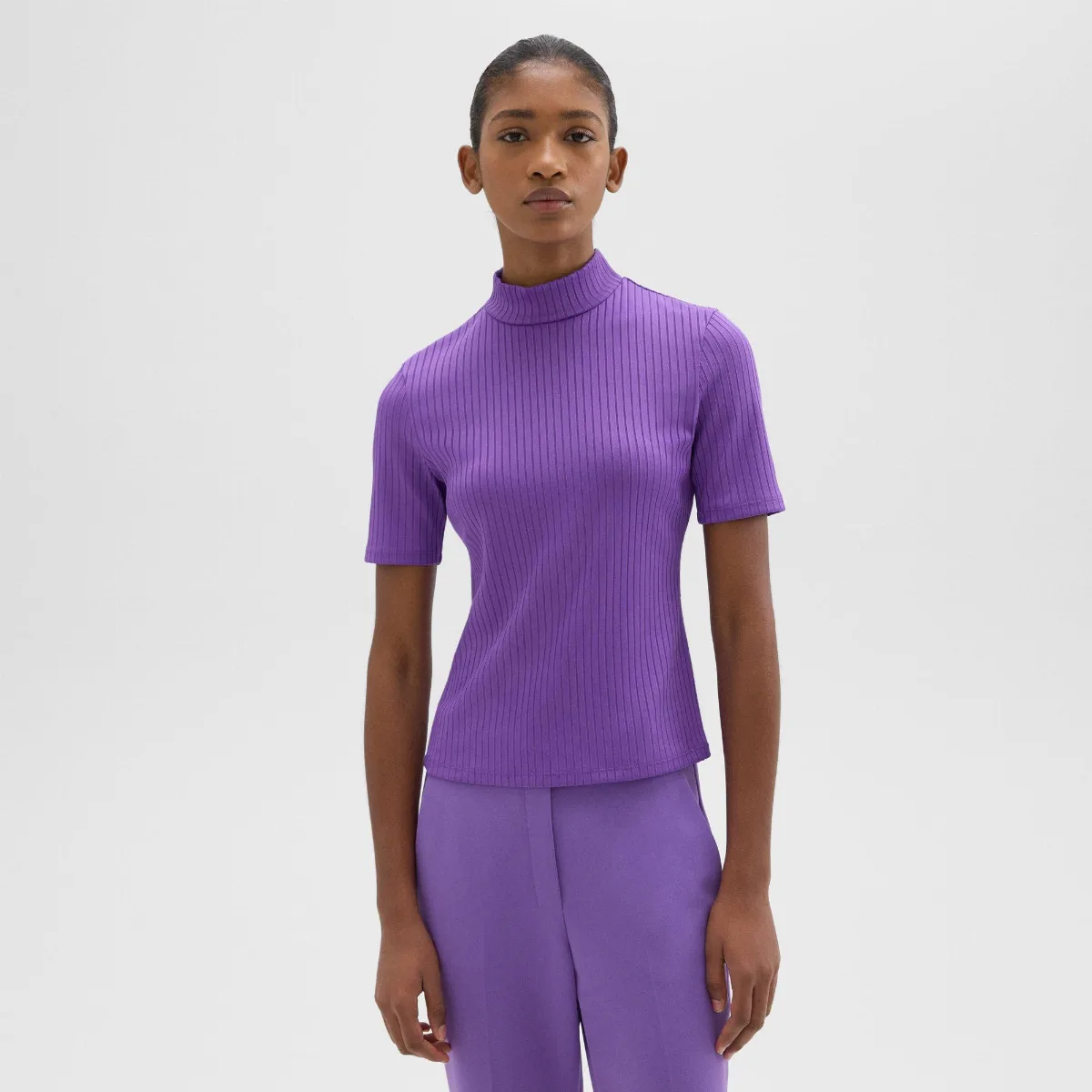 Mock Neck Short-Sleeve Top in Rib Knit by Theory