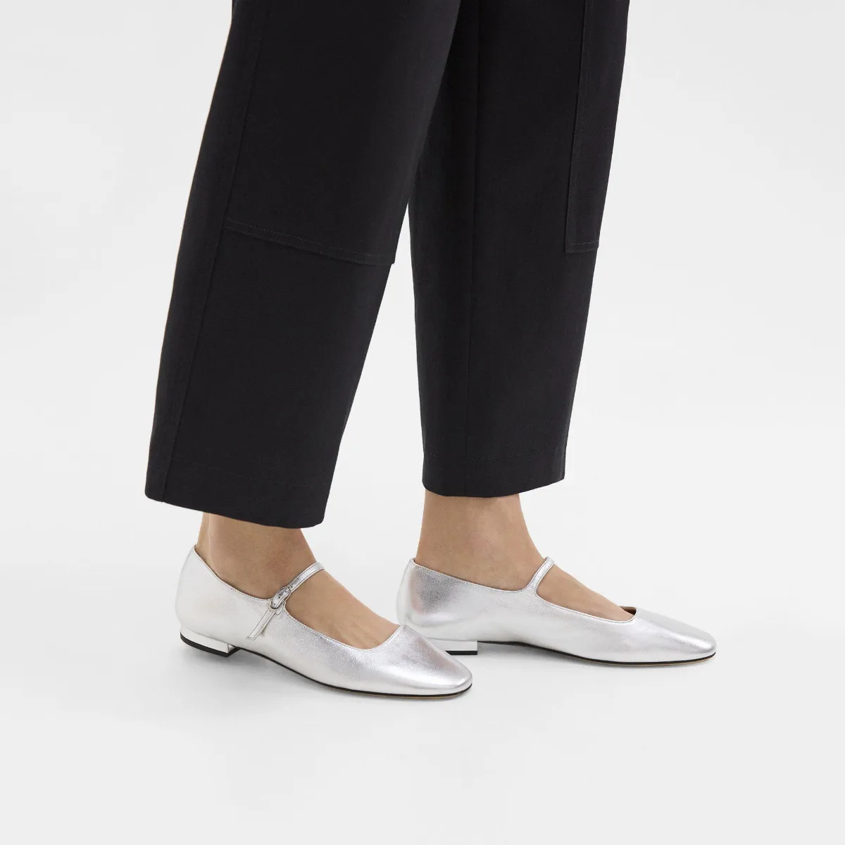 Mary Jane Ballerina Flat in Metallic Leather by Theory