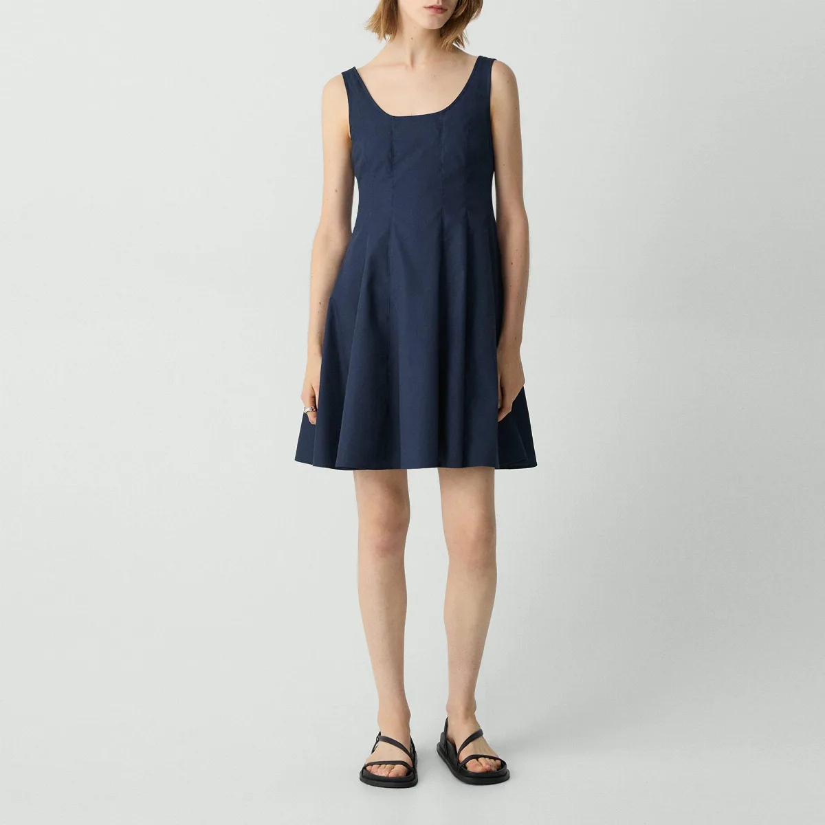 Sleeveless Fit-and-Flare Dress in Sleek Poplin by Theory