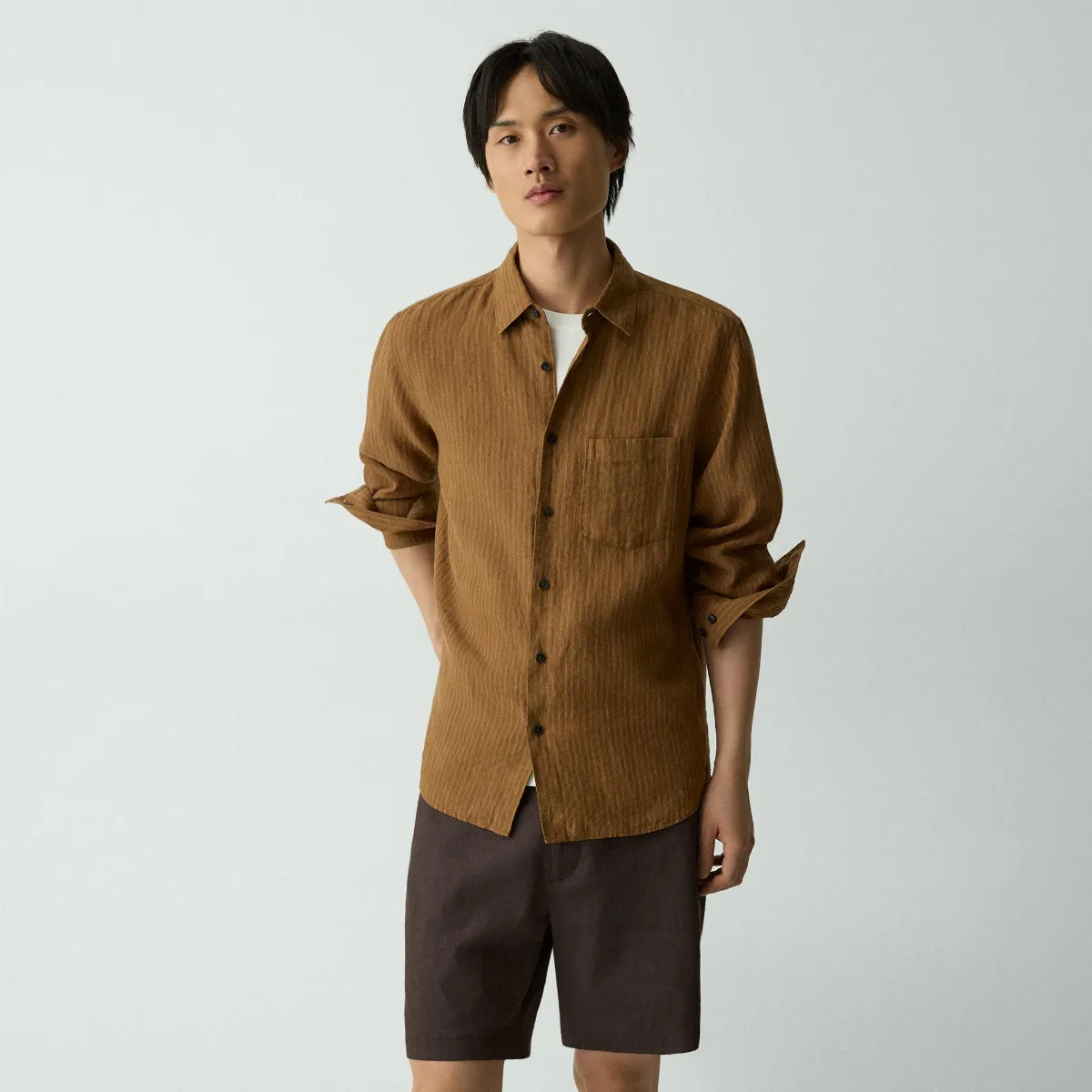 Irving Shirt in Striped Linen by Theory