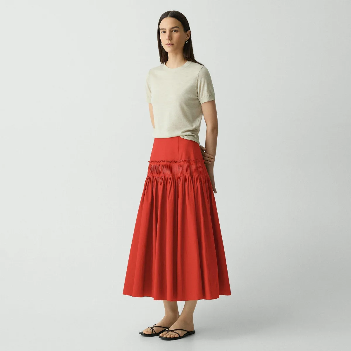Accordion Maxi Skirt in Cotton-Blend by Theory