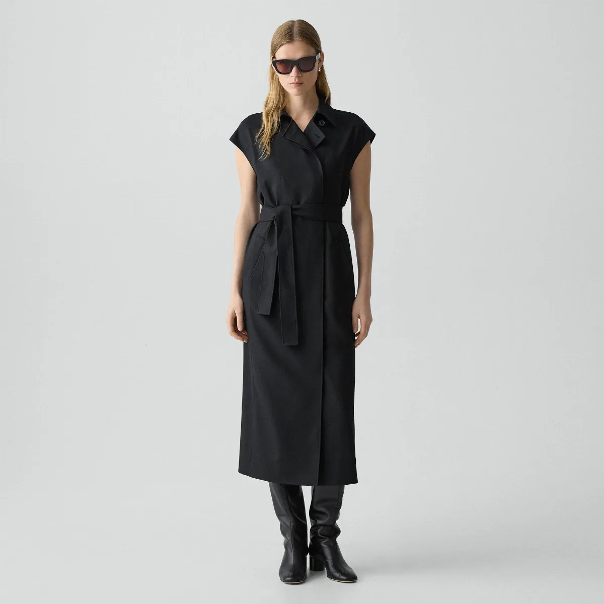 Double-Breasted Belt Dress in Wool-Blend Flannel by Theory