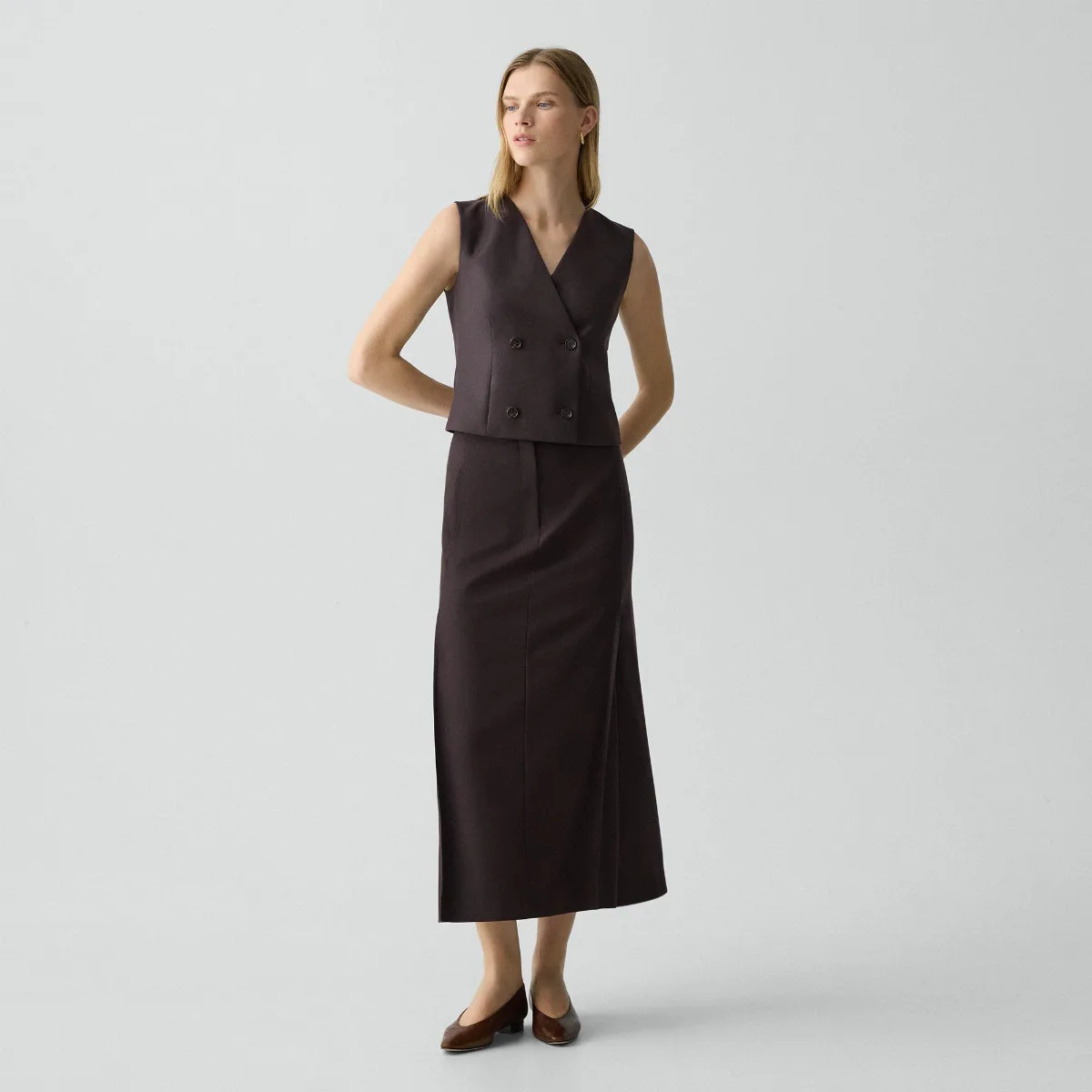 Pleated Maxi Skirt in Wool-Blend Flannel by Theory