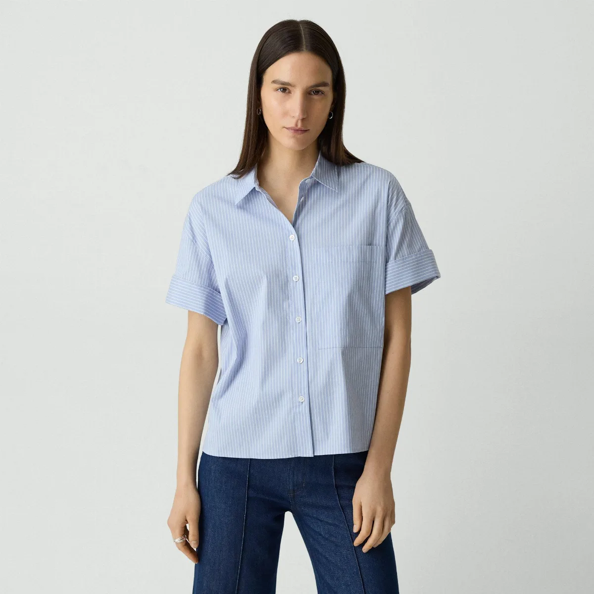 Cuffed Shirt in Striped Cotton-Blend by Theory