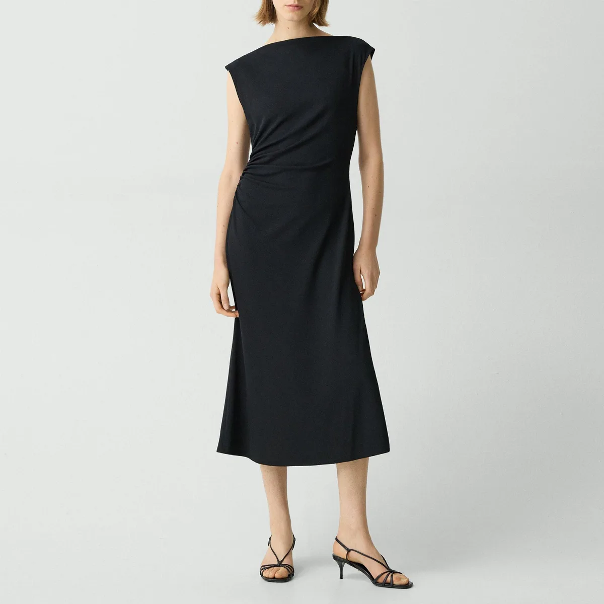 Draped Boatneck Dress in Crepe Jersey