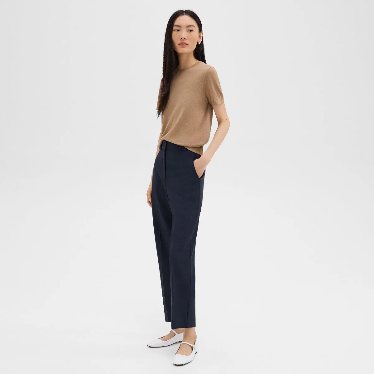 High-Waist Straight-Leg Pant in Good Wool by Theory
