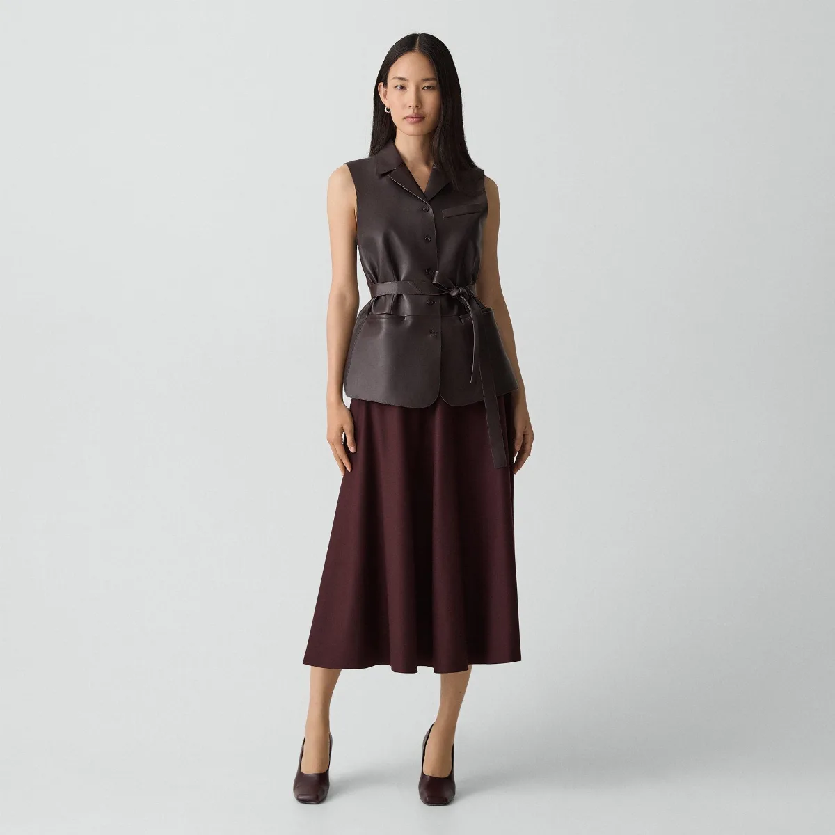 Flared Midi Skirt in Sleek Flannel by Theory