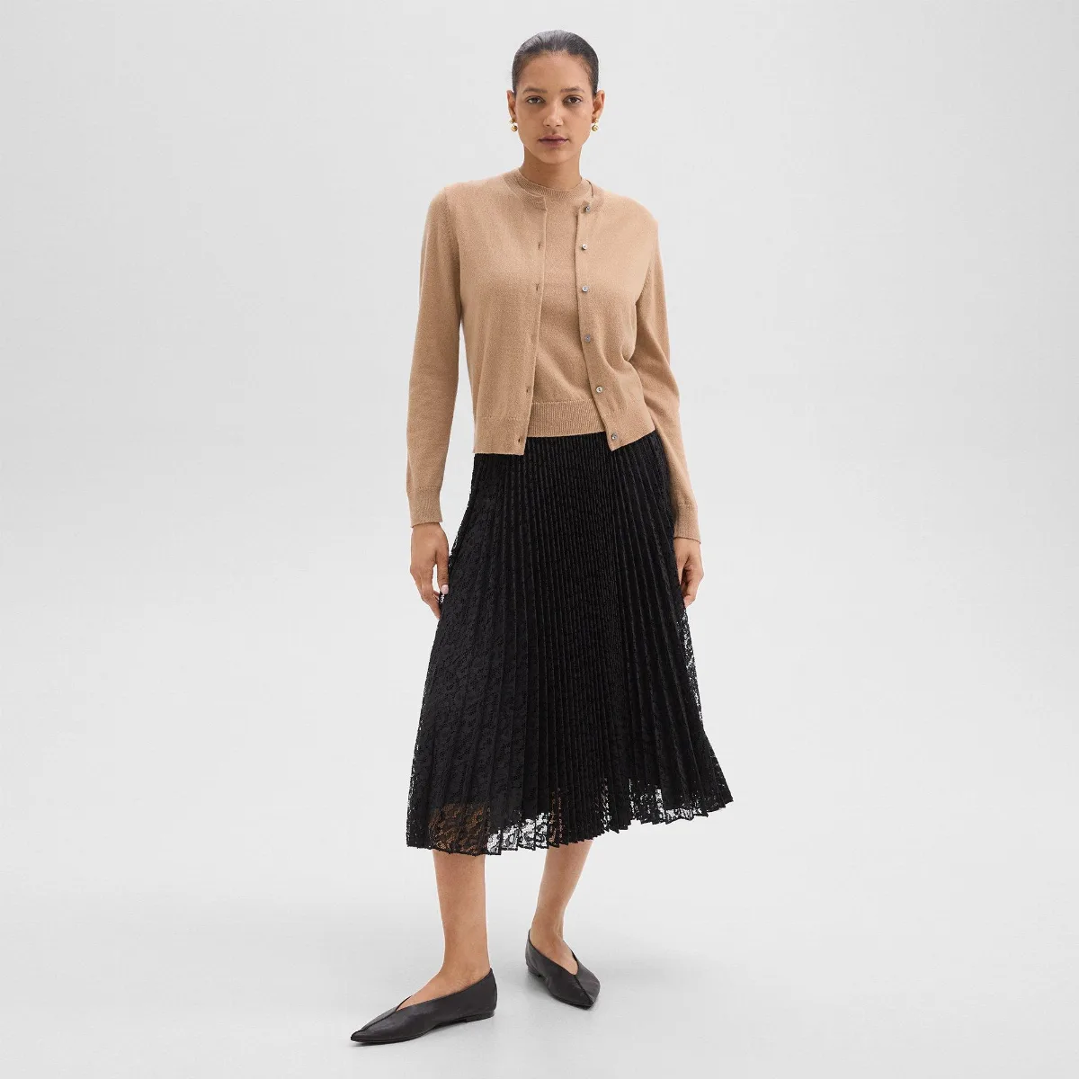Pleated Midi Skirt in Leopard Lace by Theory
