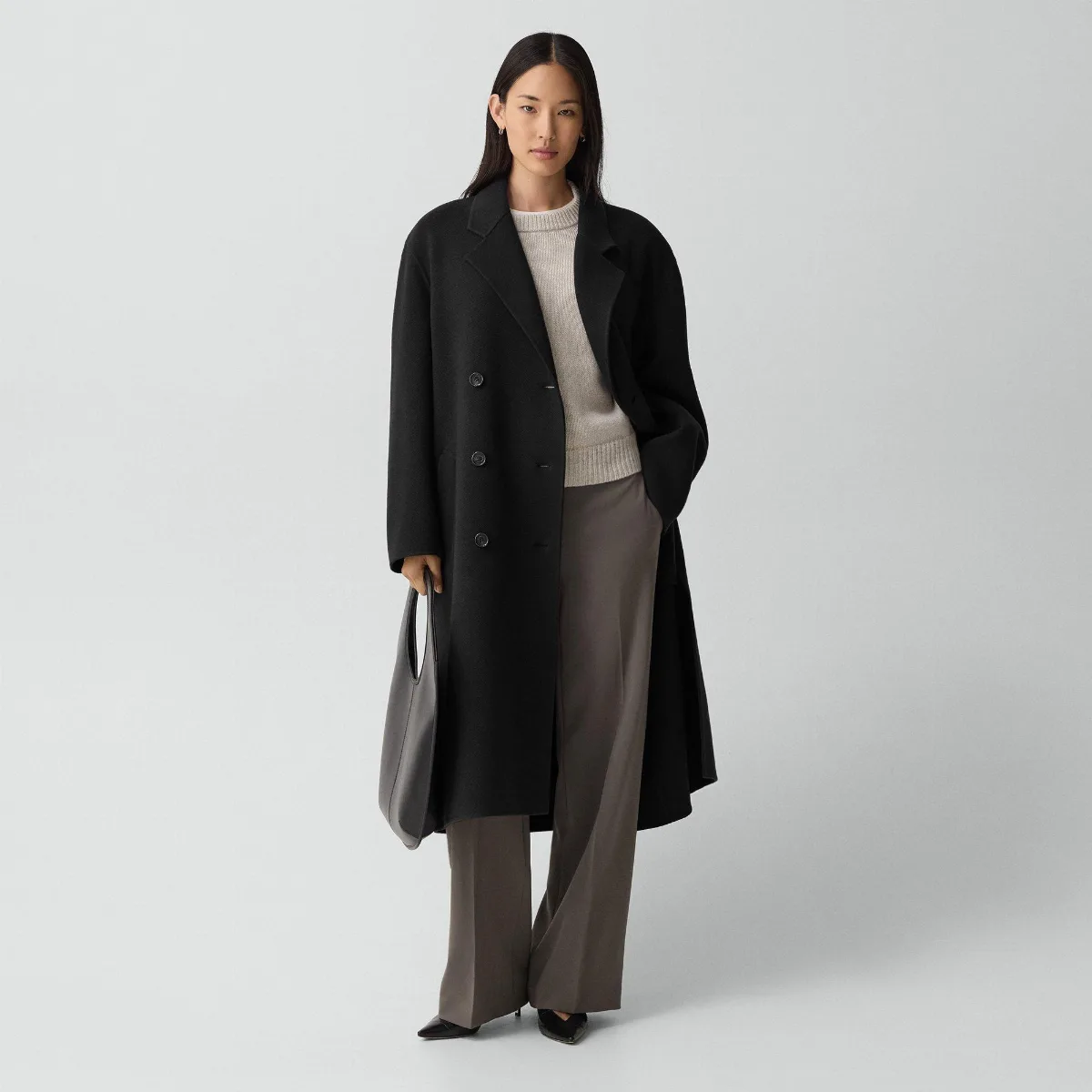 Long Trench Coat in Textured Wool-Cashmere by Theory
