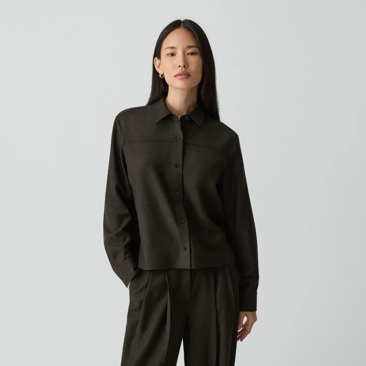 Boxy Shirt in Sleek Flannel by Theory